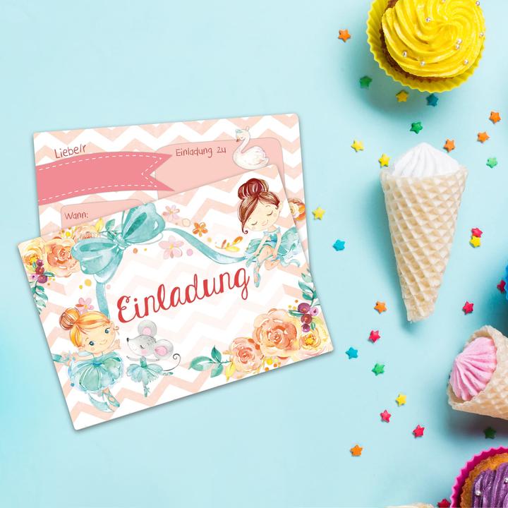 Actual product image Papierdrachen 12 Einladungskarten zum Geburtstag – Ballerina (12 pcs.)
