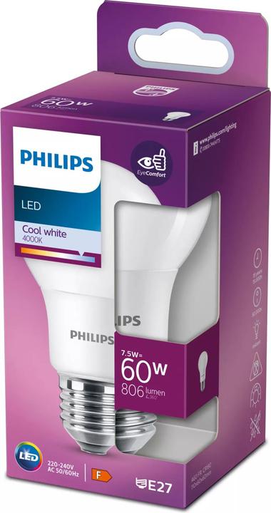 Image du produit Philips LED 60W A60 E27 CW FR ND 1PF/10 (E27, 806 lm, 1 x)