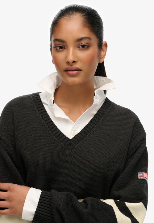 Produktbild Superdry Gestreifter V-Ausschnitt-Pullover für Damen (XS)