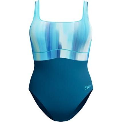 Speedo, Damen, Badeanzug, Shaping ContourEclipse Printed, Grün, (W32/L36)