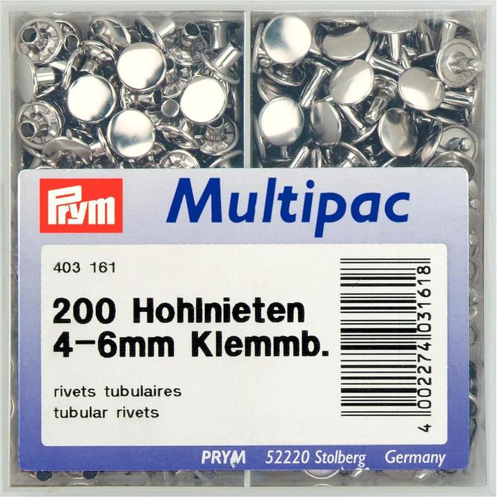 Actual product image Prym Hollow rivets, brass, silver 4-6 mm, tin 200 pcs, multipack