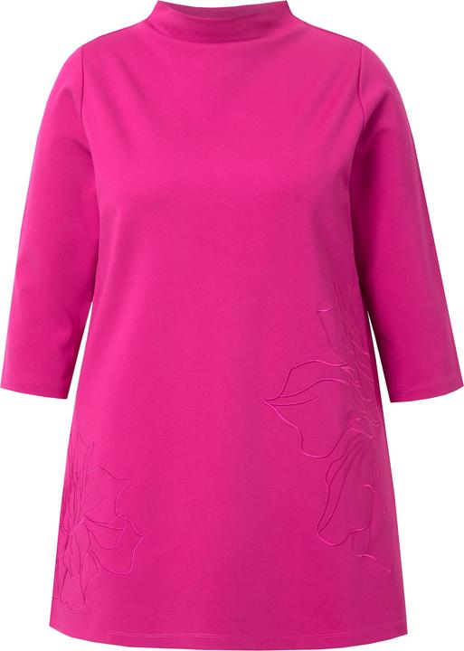 Image du produit Ulla Popken Sweat à coupé évasée, col montant, broderie et manches 3/4 (56)
