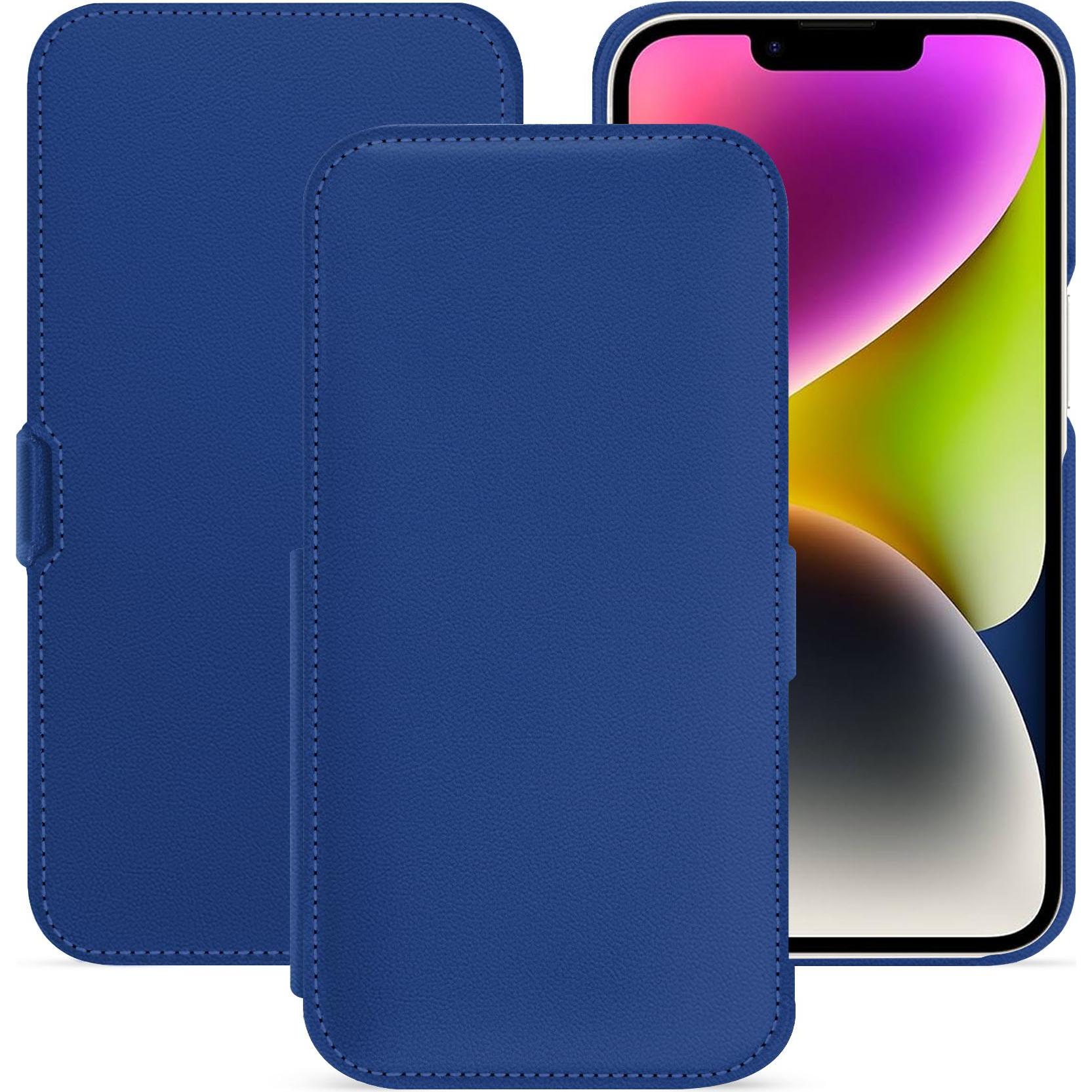 Noreve Lederschutzhülle horizontal (Apple iPhone 15 Plus), Smartphone Hülle, Blau