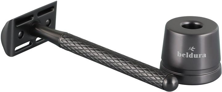 Actual product image Beldura Matte Black Straight Razor with Stand