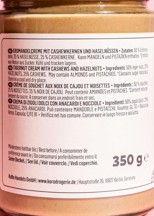 Valeurs nutritives et ingrédients KoRo Crème de souchet avec noix de cajou et noisettes (350 g)