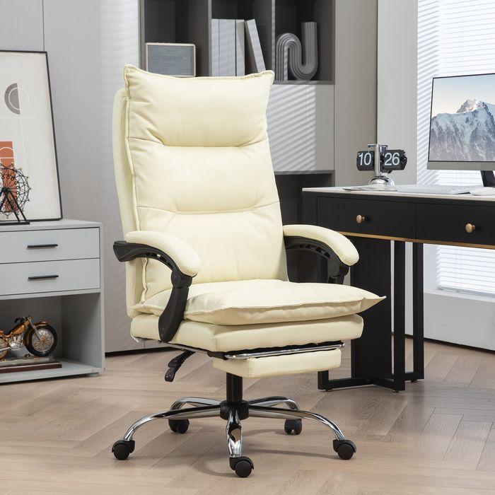 Image du produit Swisshandel24 Bürostuhl mit Liegefunktion, Fussstütze, ergonomisch Kunstleder Beige (55 - 63 cm)