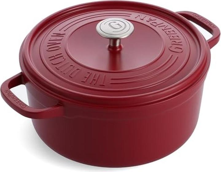 Image du produit Greenpan Featherweights Stoofpot met keramische antikleeflaag met deksel RED 26cm (Casserole, Poêle à frire, Fonte d'aluminium)