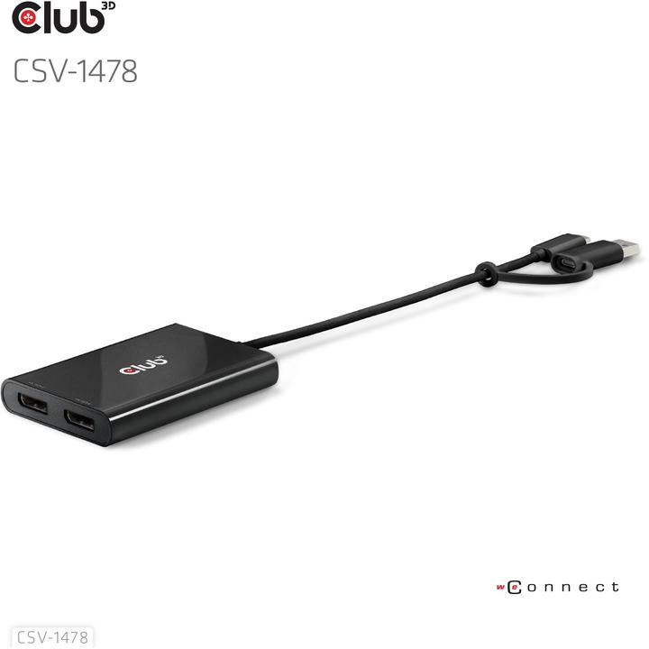 Produktbild Club 3D Club3D Adapter USB-C > 2x DP 4K@60Hz mit USB-A Adapter St/Bu retail (USB-A, 27.50 cm)