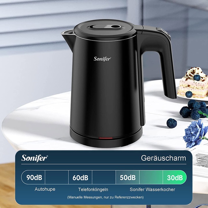 Produktbild Sonifer 0,8l Edelstahl Wasserkocher Glaenzend Schwarz
