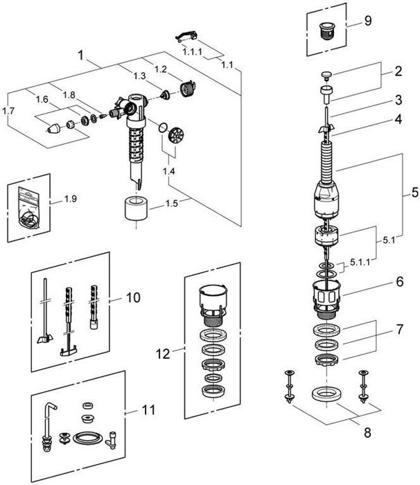Produktbild Grohe Austausch-Garnitur Servo-Set für Aufsatzspülkästen