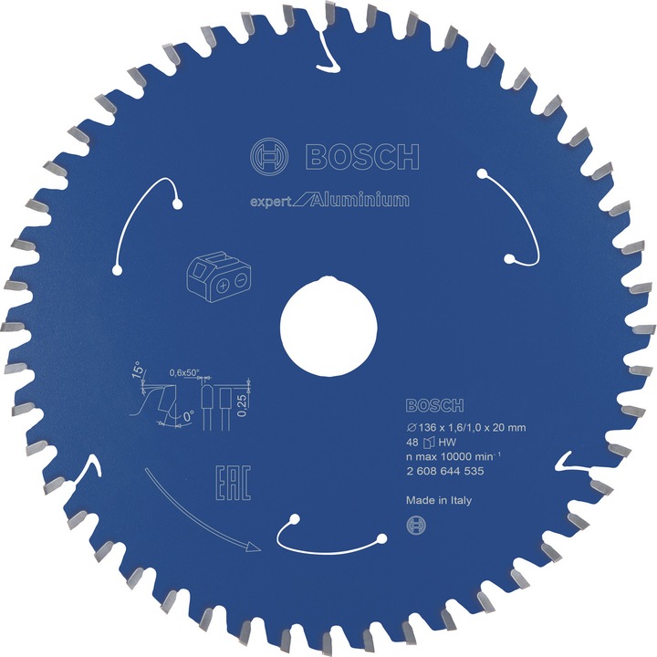 Bosch Professional Zubehör Cordless circular saw blade Expert for Aluminium, 136 x 1.6/1 x 20, 48 teeth