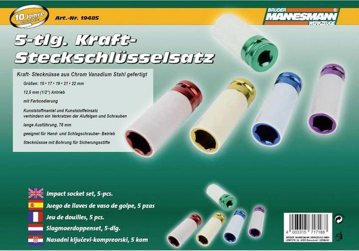 Produktbild Mannesmann Steckschlüsselsatz (21 mm, 17 mm, 15 mm, 19 mm, 22 mm)