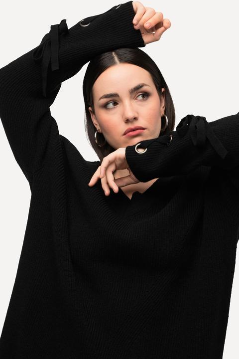 Produktbild Ulla Popken Pullover, Ärmelbänder, Oversized, V-Ausschnitt, Langarm (58)