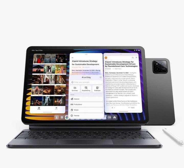 Actual product image Xiaomi Matte Glass Tablet mit 3,2K-Display, Snapdragon 8s Gen 3, 12 GB RAM, 512 GB, HyperAI, 8850 mAh (WLAN only, 11.20", 512 GB, Grey)