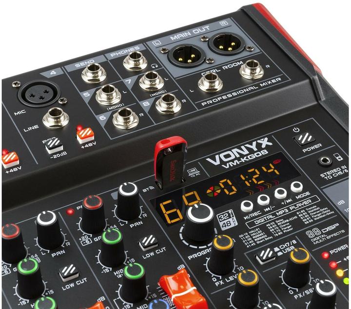 Immagine prodotto Vonyx VM-KG08 - Interfaccia audio a 8 canali con Bluetooth, DSP, lettore mp3 e USB (Mixer da studio e live)
