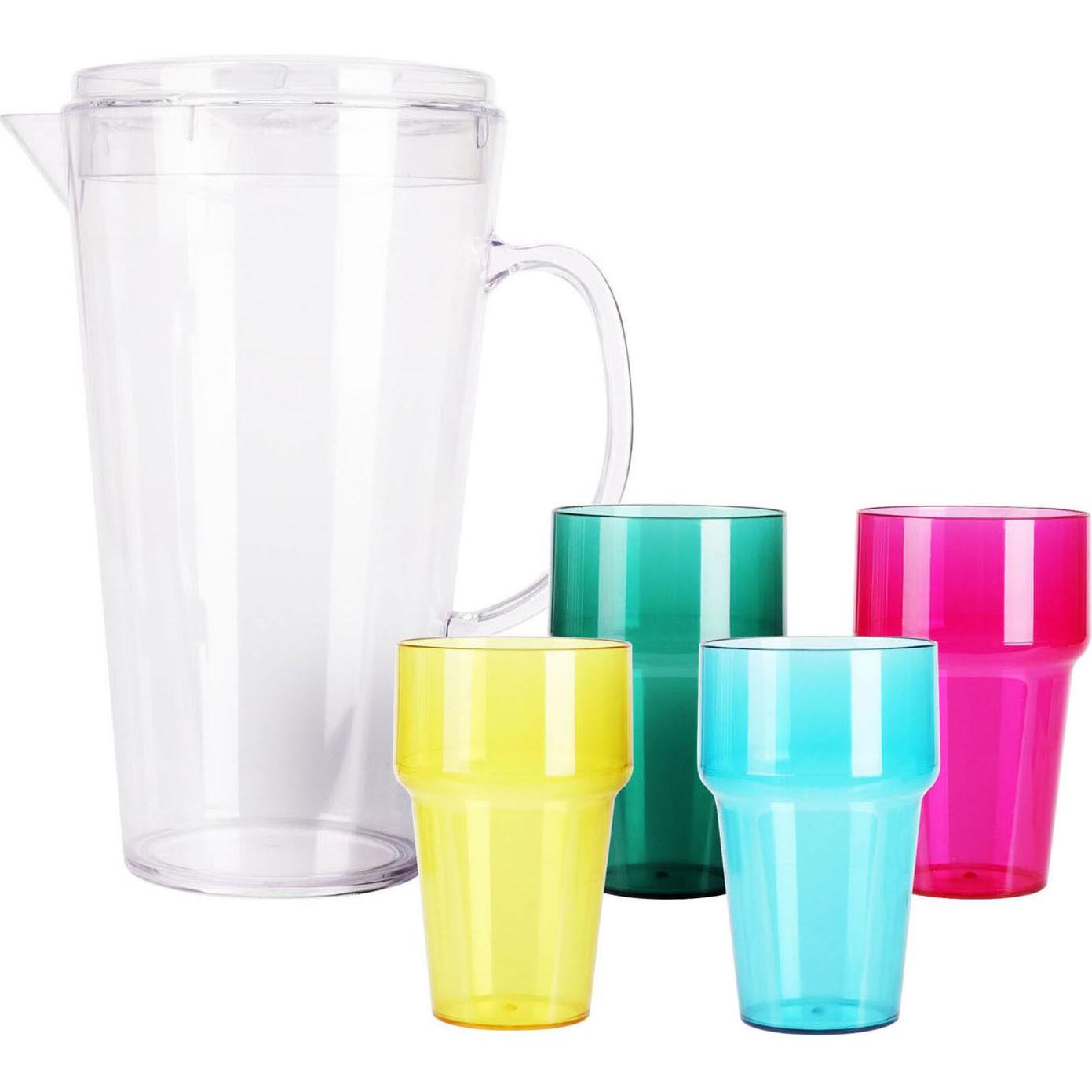 Praktischer Krug mit 4 farbigen Bechern, 2,2 L, Serviergefässe, Mehrfarbig