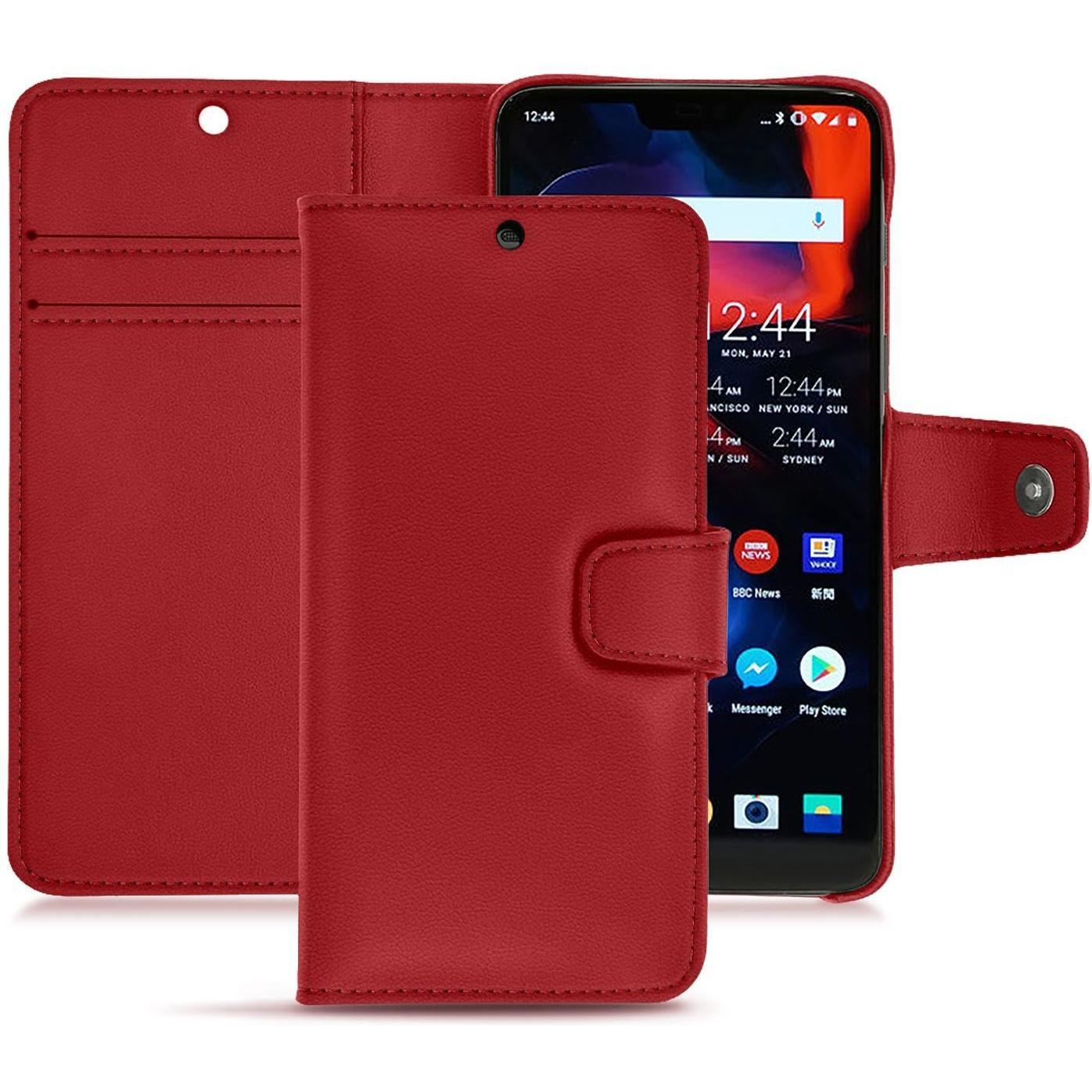 Noreve Lederschutzhülle Wallet (OnePlus 6), Smartphone Hülle, Rot