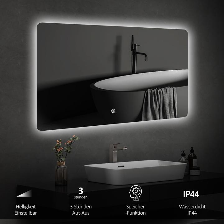 Actual product image Emke Bathroom Mirror With Lighting Φ80cm, Cool-White6500K, Dimmable,Touch Switch (100 x 60 cm)