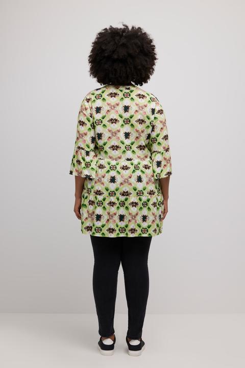 Actual product image Ulla Popken Lattice Floral Print Ruffle Detail Tunic Blouse (42, 44)