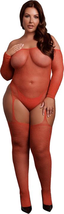 Actual product image Le Désir Shimmering Off the Shoulder Bodystocking - Plus Size - Red/Gold Glitter (4XL)