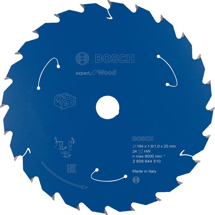 Produktbild Bosch Professional Zubehör Akku-Kreissägeblatt Expert for Wood, 184 x 1,6/1 x 20, 24 Zähne