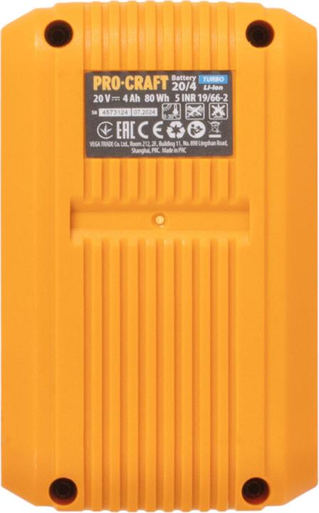 Immagine prodotto Procraft Batteria 20/4 Turbo 20 V 4,0 Ah / 4000 mAh Li-ion con indicatore di carica (20 V)