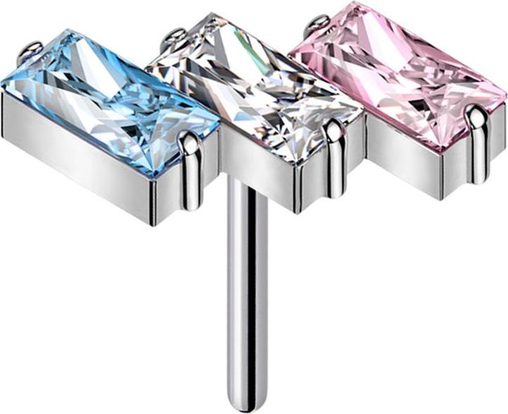 Immagine prodotto Star Piercing Threadless tre rettangoli argento cristalli colorati (senza ottone, Titanio)