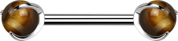 Actual product image Star Piercing Barbell inner thread silver set with two balls tiger eye stone (Mineral, without brass, Titanium)