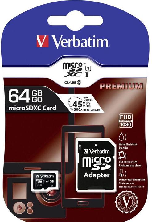 Productafbeelding Verbatim Micro SDXC Kaart Klasse 10 (64 GB, microSDXC, U1, UHS-I)