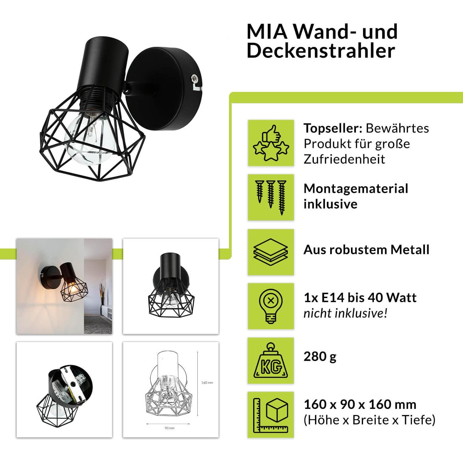 Thumbnail - Licht-Erlebnisse, Wandleuchte + Deckenleuchte, Spot Strahler Mia (E14)