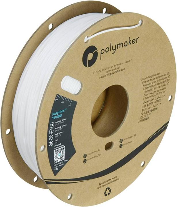 Produktbild Polymaker PolyFlex TPU90 - White - 1.75mm (TPU, 1.75 mm, 750 g)