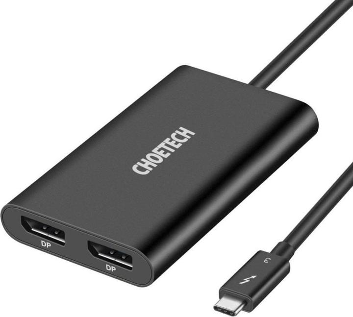 Image du produit Choetech Adaptateur de prise USB Type-C Thunderbolt 3 (40Gbps) vers 2 x DisplayPort 4K 60Hz Noir (USB-C, 8.50 cm)