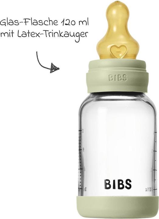 Actual product image Bibs - Glass Baby Bottle Round Latex Slow Flow - Sage - 120 ml (120 ml)