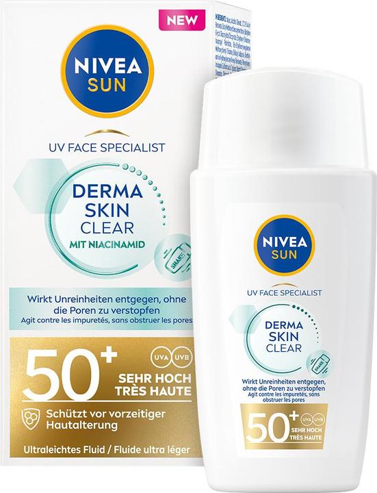 Actual product image NIVEA Sun UV Face Derma Skin Clear Fluid (Sun cream face, SPF 50, 40 ml, 62 g)
