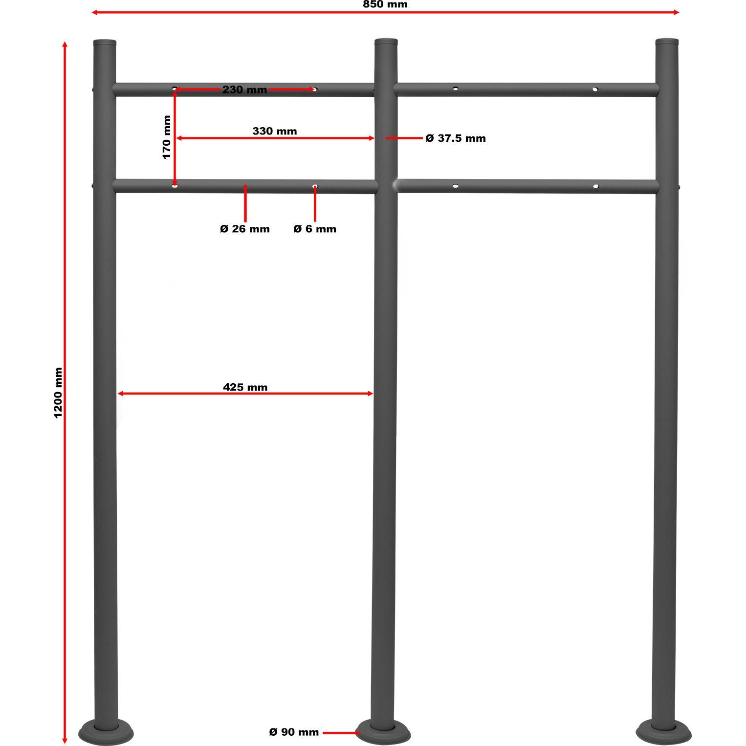 Thumbnail - Wiltec, Briefkasten, 2er Set Briefkasten V13 Anthrazit 1000x150x1200mm Ständer Schloss Stahl