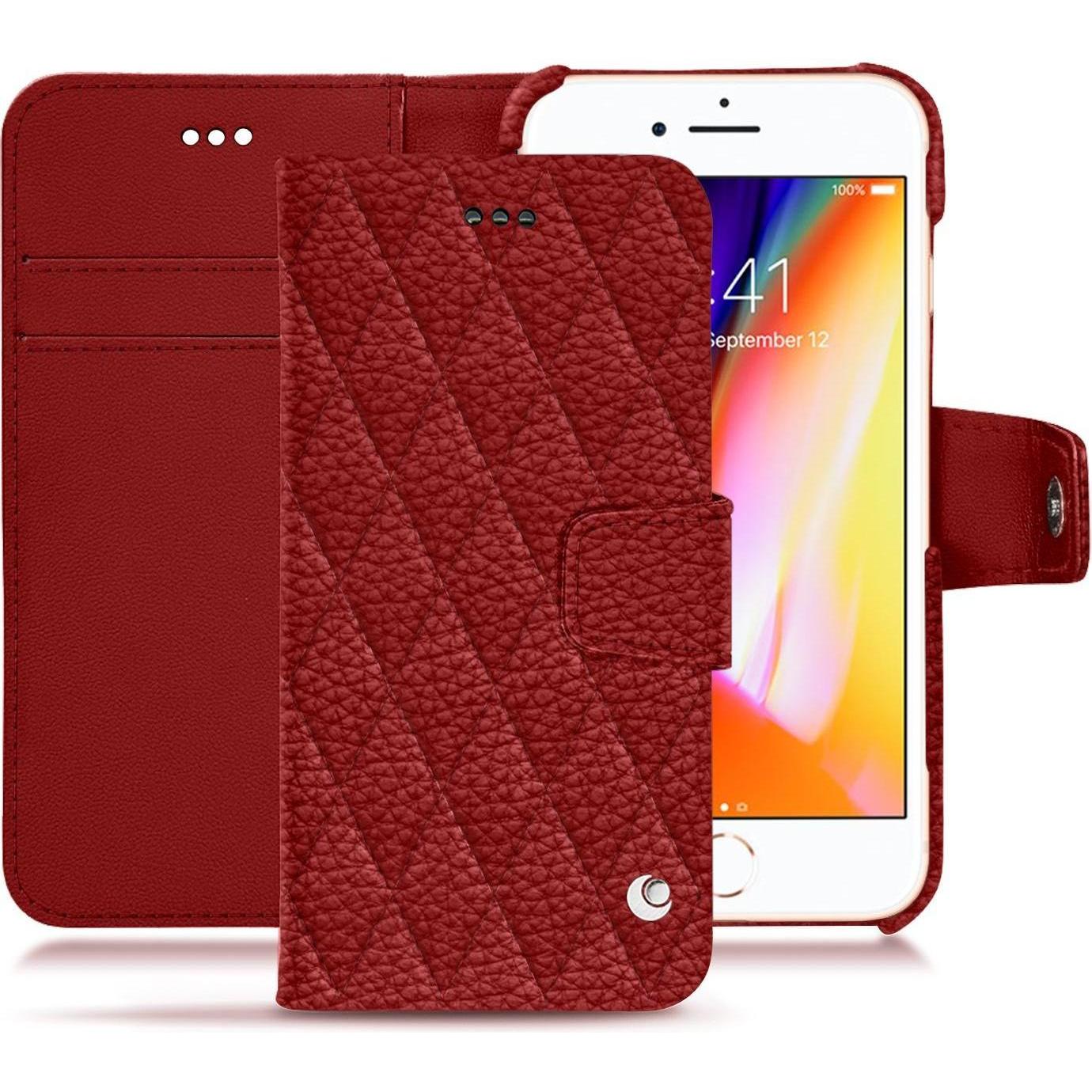 Noreve Lederschutzhülle Wallet (Apple iPhone 8), Smartphone Hülle, Rot