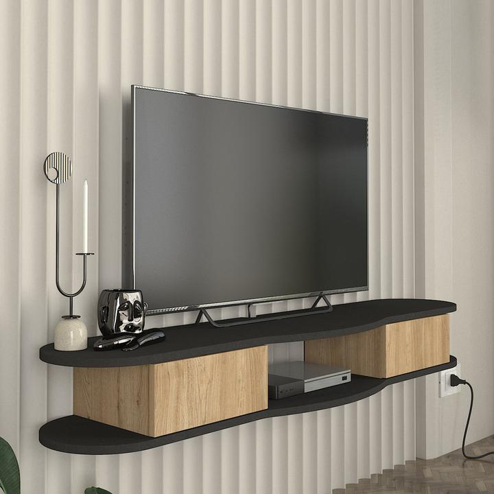 Produktbild En.Casa TV-Lowboard hängend Nyskiri 150x35x19 cm Anthrazit/Eicheoptik