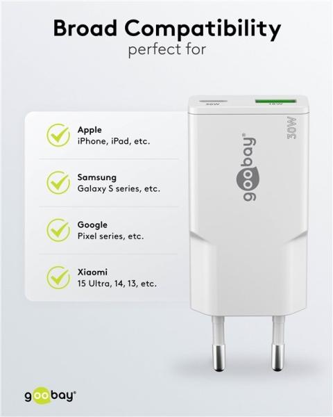 Immagine prodotto Goobay USB-C PD GaN Dual-Schnellladegerät Slim 30 W (28 W, 2 porte)