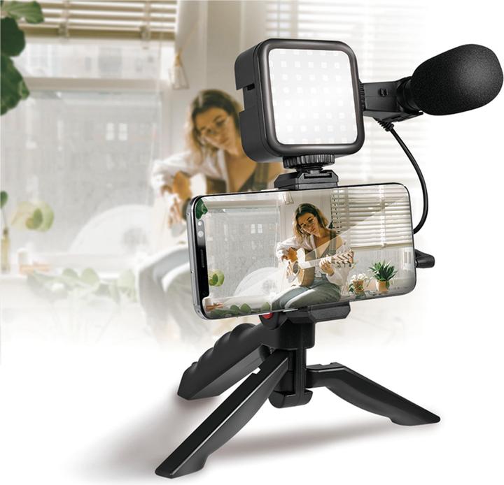 Image du produit LogiLink Kit vlogger avec lumière LED, microphone + trépied, pour smartphones 4,77