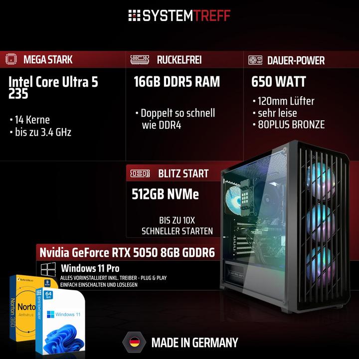 Produktbild SYSTEMTREFF Gaming PC G255001 (512 GB, 16 GB, Intel Core Ultra 5 235)