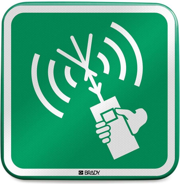 Actual product image Brady E/E051//RFLBD-400X400-1, ISO safety sign - VHF radio telephone, aluminium laminated with re