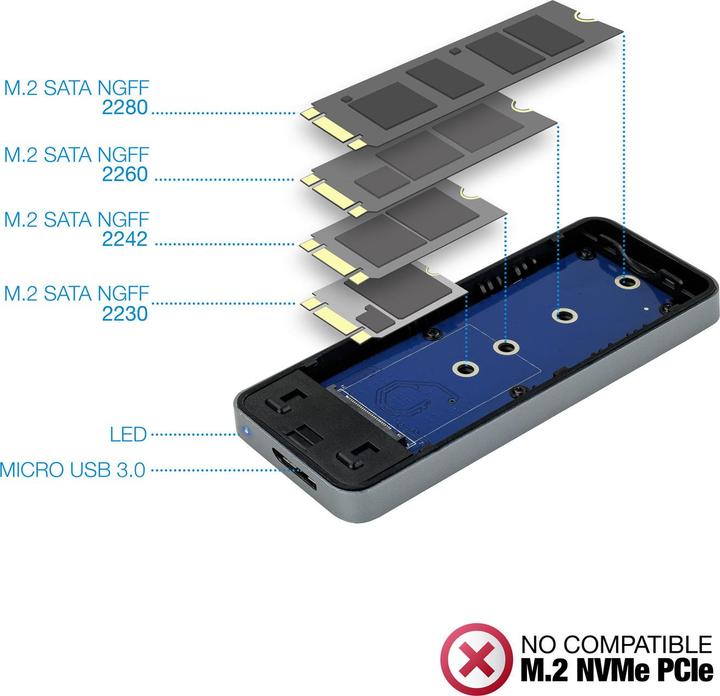 Produktbild Tooq Technology TQE-2281G Speicherlaufwerksgehäuse SSD-Gehäuse Grau M.2 (M.2)