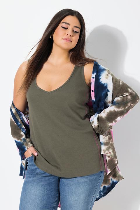 Image du produit Ulla Popken Débardeur en jersey côtelé. Décolleté V. Coupe Slim (46, 48)