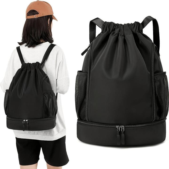 Actual product image Only-Bags.Store Large capacity drawstring backpack, portable storage backpack with side mesh pockets, basketball