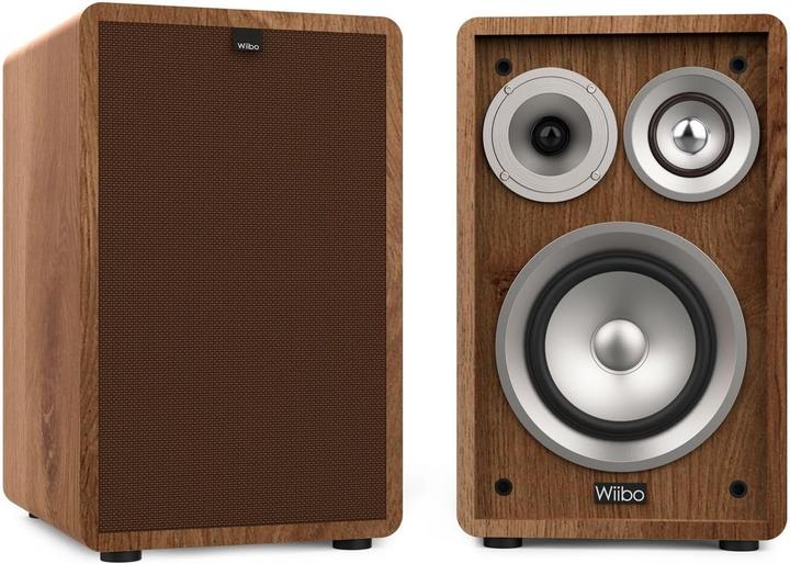 Actual product image Wiibo Vintage Walnut HiFi Speakers with Removable Grille, 100W 3-Way Surround Sound (100 W)