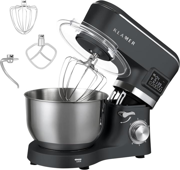 Image du produit KLAMER Küchenmaschine Classic 1400 W – 5,5 L Rührschüssel aus Edelstahl, Knet-, Rühr- & Schneeb… (1400 W, 5.50 l)