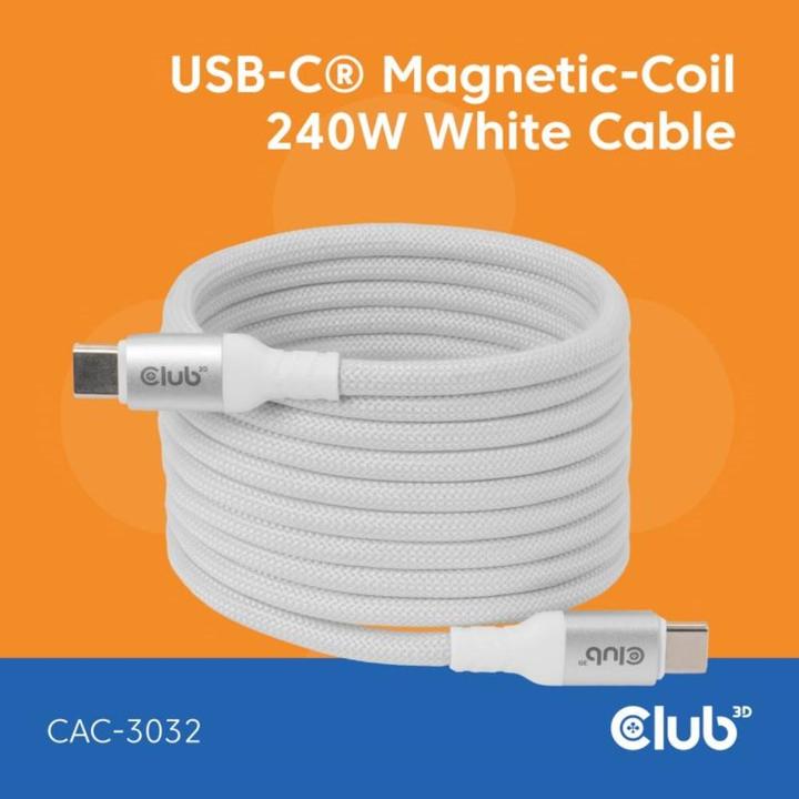 Actual product image Club 3D Club3D Lifestyle USB-C Magnetisches Kabel 240W 2m weiss St/St (2 m, USB 2.0, 240 W)
