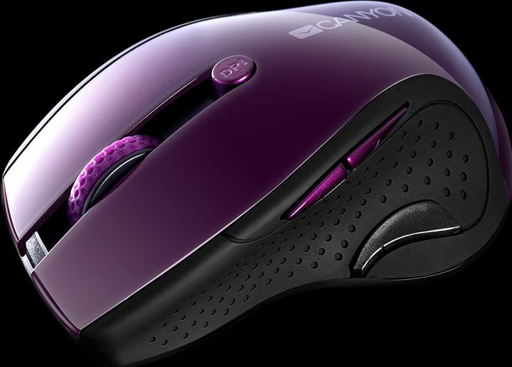 Produktbild Canyon MW-01 2.4GHz wireless mouse 6 buttons, optical tracking - blue LED, DPI 1000/1200/1600, Purpl (Kabellos)