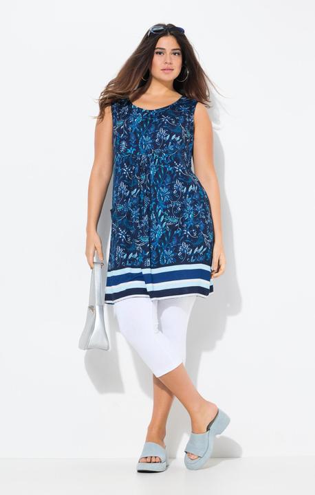 Produktbild Ulla Popken Jersey-Minikleid, Blüten, A-Linie, Rundhals, ärmellos (54)