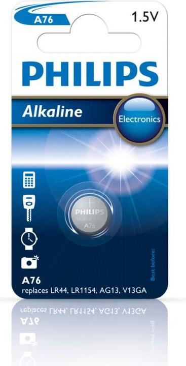 Actual product image Philips alkaline button cell battery LR44 / 76A (1 pcs., LR44, 105 mAh)
